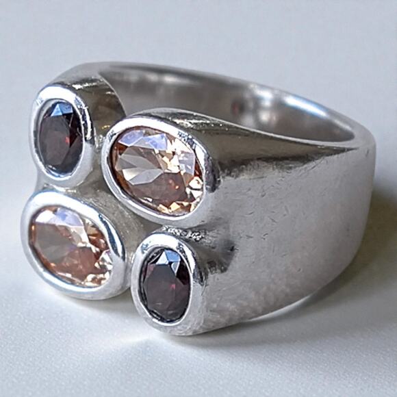 Vintage Esprit 925 Silver Ring Garnet Orange Tourmaline Chunky Statement - Picture 9 of 9